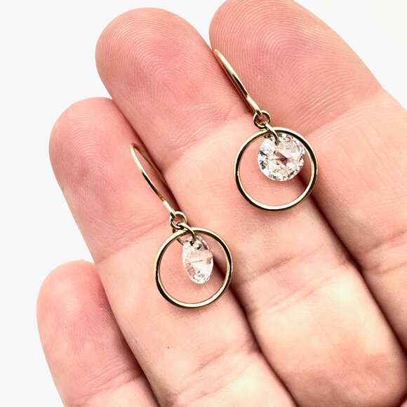 14K Yellow Gold Womens Earrings Cubic Zirconia Chandelier Pierced 2.1 Grams - Picture 2 of 4